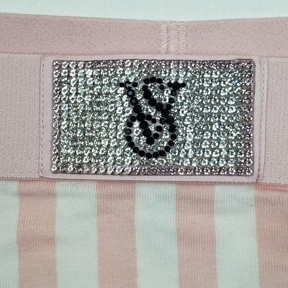 Victoria's Secret Shine Patch Thong Panty Womens Medium VS Signature Pink Stripe - Picture 10 of 14
